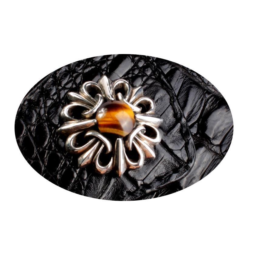 二つ折り財布 ワニ革カイマン背面ブラック ショートウォレット/コンチョユリタイガーアイ バイカーズウォレット |  | 05