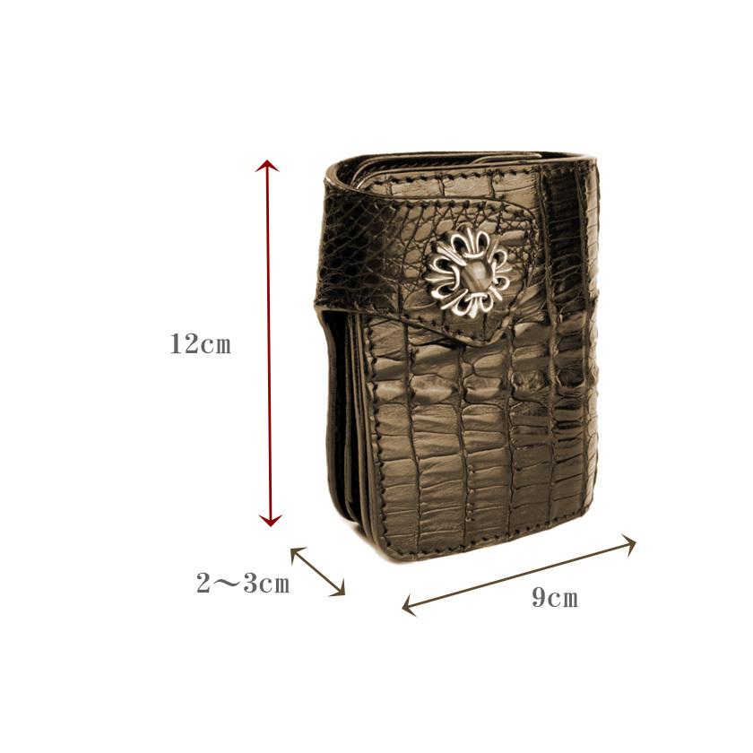 二つ折り財布 ワニ革カイマン背面ブラック ショートウォレット/コンチョユリタイガーアイ バイカーズウォレット |  | 08