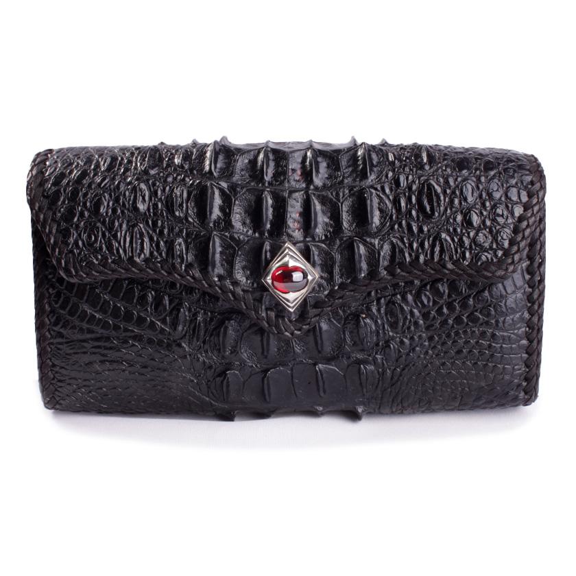 クロコダイル 長財布 背面ホーンバック・ブラック/コンチョRedアイ CLAW | 