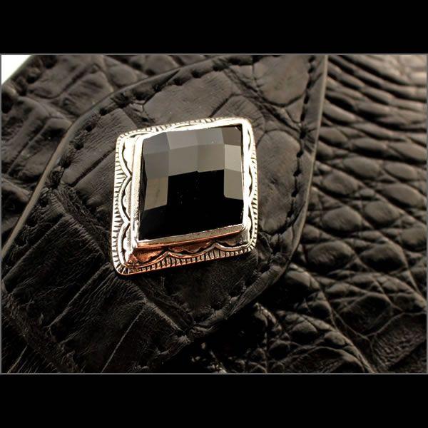ワニ革カイマン長財布・クラウン 黒シルバー925コンチョ/オニキス メンズ |  | 01