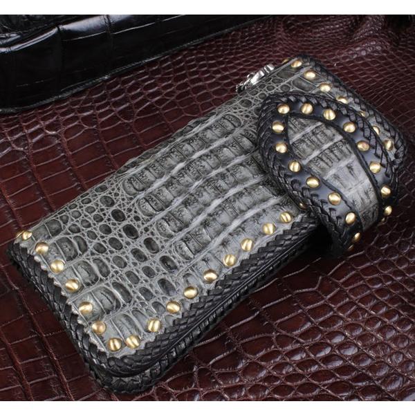 バイカーズウォレット 長財布/ワニ革カイマン 長財布/メンズ/クラウングレー・スタッズ/シルバーコンチョMUDオニキスゴシック |  | 05