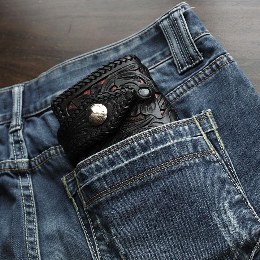 カービングウォレット 透かし彫り長財布 レザーロングウォレット/レッドパイソンオニキスインレイ/コンチョ・クォーターINDIAN |  | 11