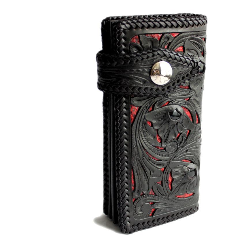 カービングウォレット 透かし彫り長財布 レザーロングウォレット/レッドパイソンオニキスインレイ/コンチョ・クォーターINDIAN |  | 03