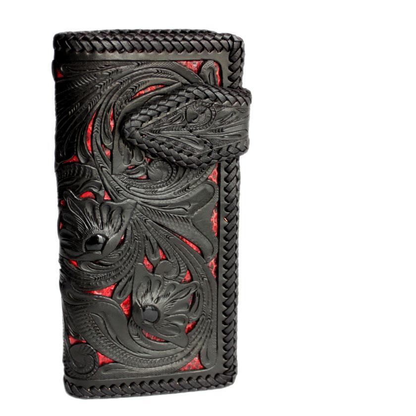 カービングウォレット 透かし彫り長財布 レザーロングウォレット