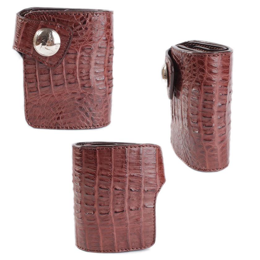 二つ折り財布 ワニ革カイマンブラウン ショートウォレット/コンチョコイン バイカーズウォレット |  | 01