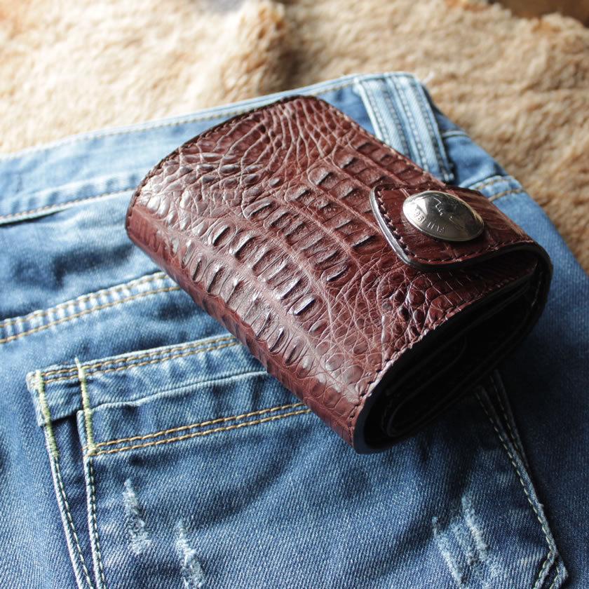 二つ折り財布 ワニ革カイマンブラウン ショートウォレット/コンチョコイン バイカーズウォレット |  | 09