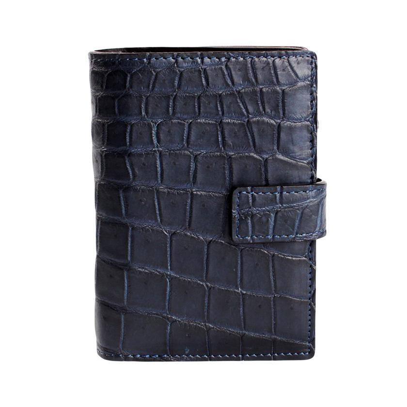 L字ファスナー二つ折りミドル財布 / クロコダイル財布 ネイビーブルー /イタリアンレザー ブラック FUSION |  | 01