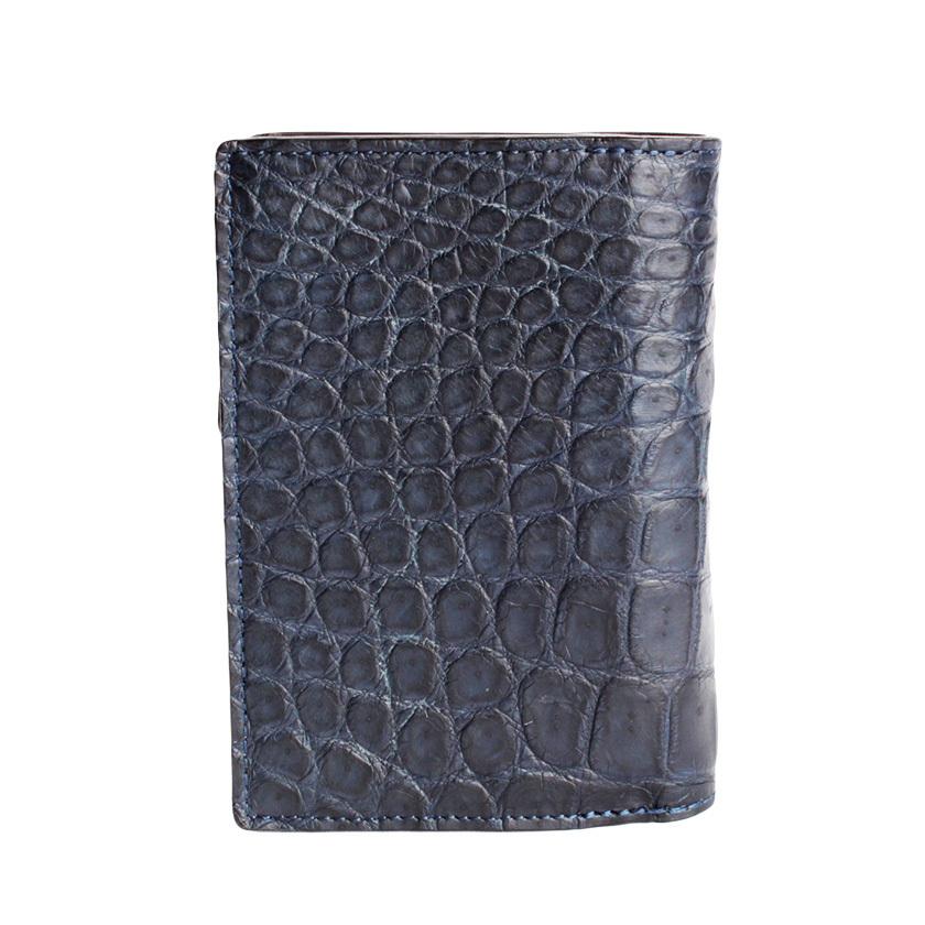 L字ファスナー二つ折りミドル財布 / クロコダイル財布 ネイビーブルー /イタリアンレザー ブラック FUSION |  | 02