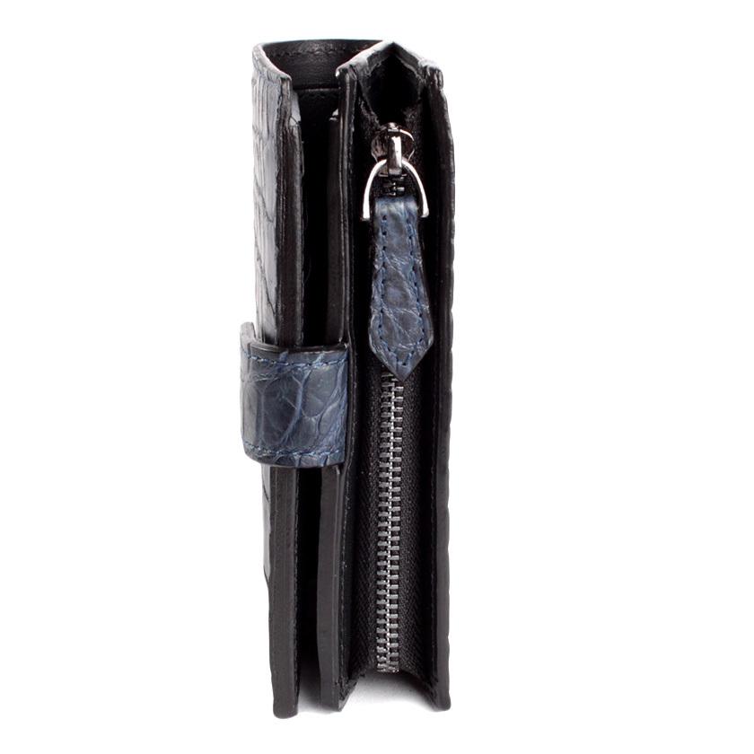 L字ファスナー二つ折りミドル財布 / クロコダイル財布 ネイビーブルー /イタリアンレザー ブラック FUSION |  | 03