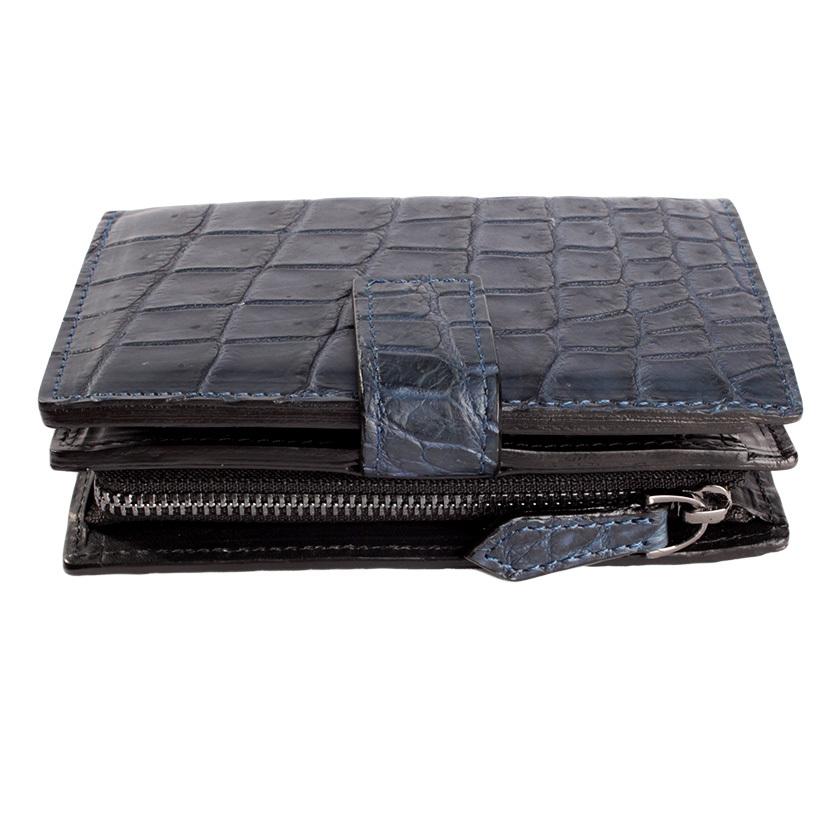 L字ファスナー二つ折りミドル財布 / クロコダイル財布 ネイビーブルー /イタリアンレザー ブラック FUSION |  | 05