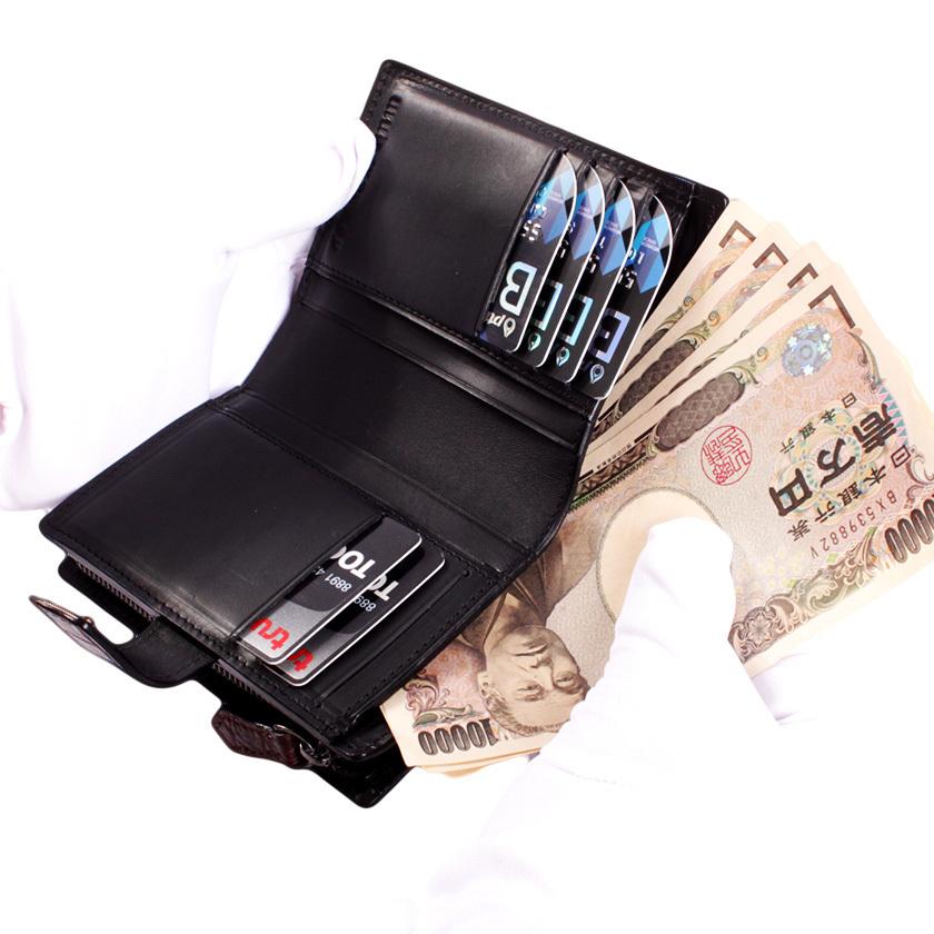 L字ファスナー二つ折りミドル財布 / クロコダイル財布 ネイビーブルー /イタリアンレザー ブラック FUSION |  | 07