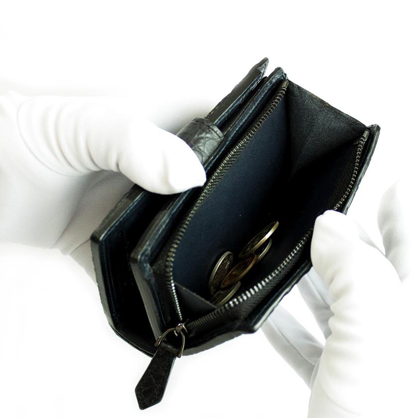 L字ファスナー二つ折りミドル財布 / クロコダイル財布 ブラック/イタリアンレザー ネイビー FUSION |  | 08