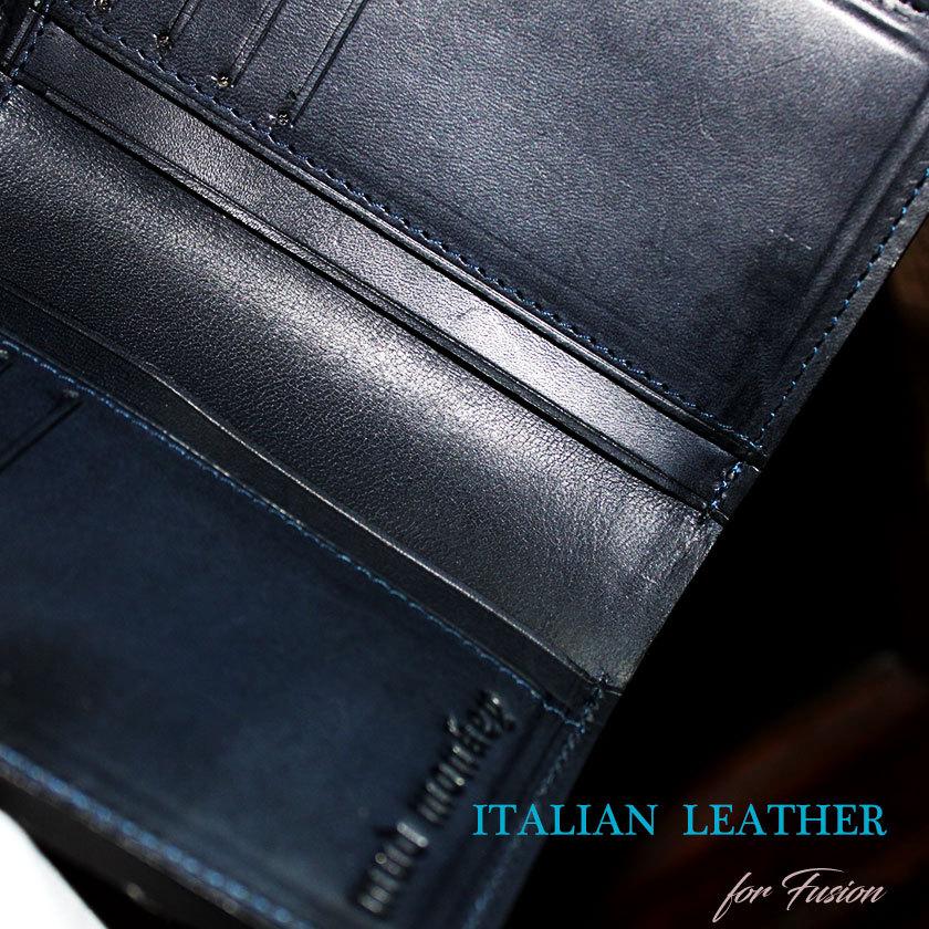 L字ファスナー二つ折りミドル財布 / クロコダイル財布 ブラック/イタリアンレザー ネイビー FUSION |  | 09