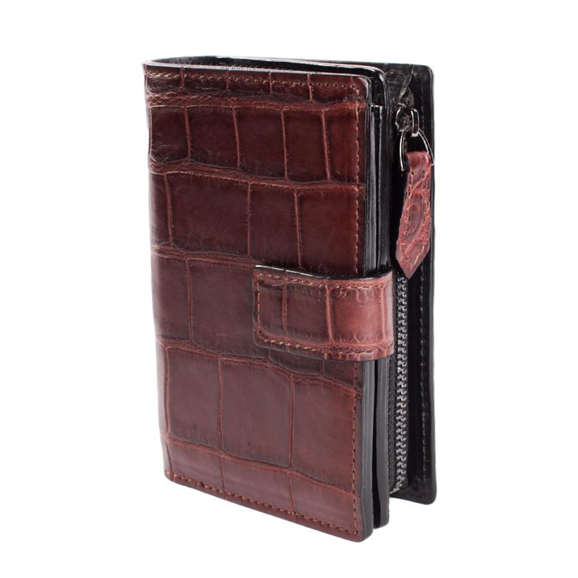 L字ファスナー二つ折りミドル財布 / クロコダイル財布 ブラウン/イタリアンレザー ブラック FUSION |  | 01