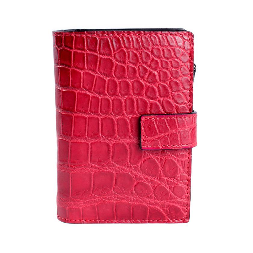L字ファスナー二つ折りミドル財布 / クロコダイル財布 マゼンタピンク/イタリアンレザー ブラック FUSION | 