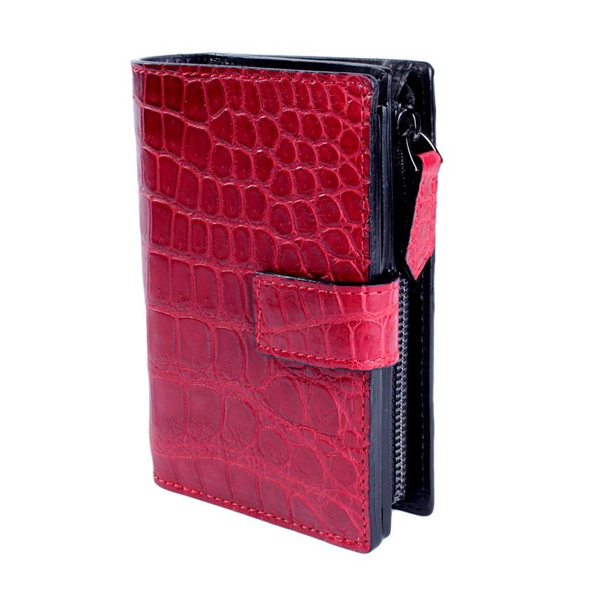 L字ファスナー二つ折りミドル財布 / クロコダイル財布 マゼンタピンク/イタリアンレザー ブラック FUSION |  | 01