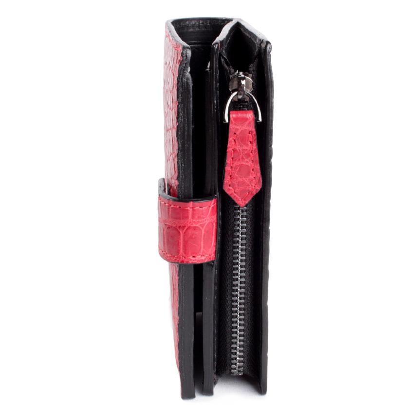L字ファスナー二つ折りミドル財布 / クロコダイル財布 マゼンタピンク/イタリアンレザー ブラック FUSION |  | 03