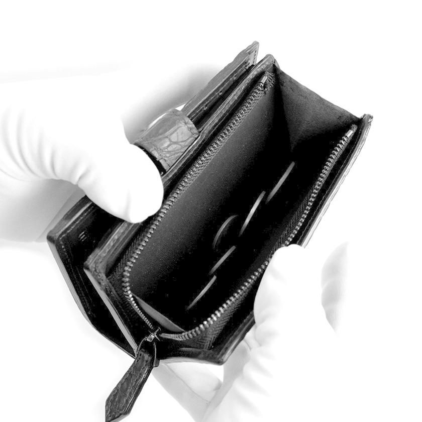 L字ファスナー二つ折りミドル財布 / クロコダイル財布 マゼンタピンク/イタリアンレザー ブラック FUSION |  | 08