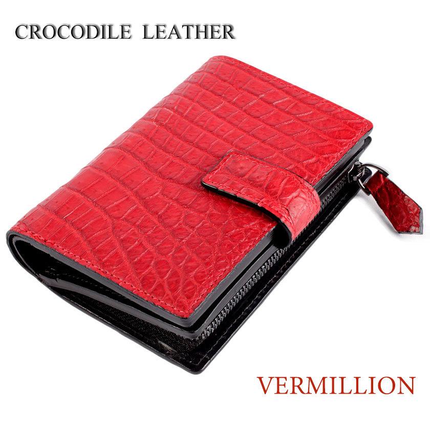 L字ファスナー二つ折りミドル財布 / クロコダイル財布 バーミリオン/イタリアンレザー ブラック FUSION |  | 04