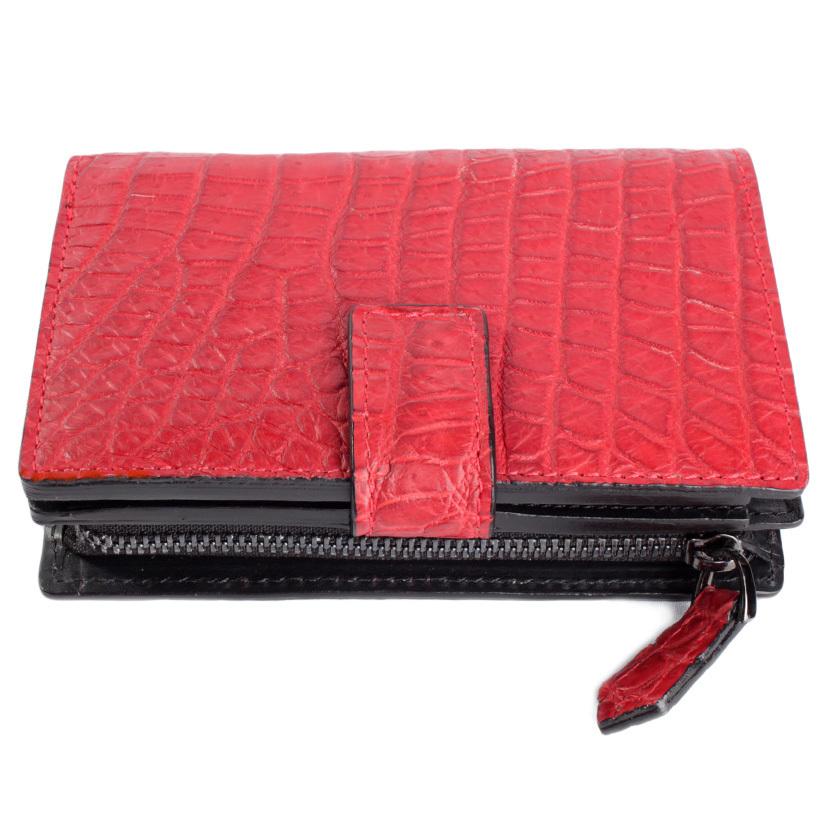 L字ファスナー二つ折りミドル財布 / クロコダイル財布 バーミリオン/イタリアンレザー ブラック FUSION |  | 05