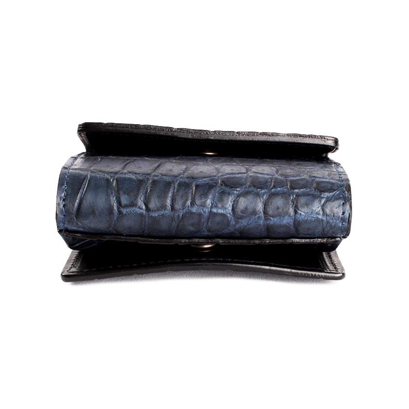 ミニ財布 小さい財布 ミニウォレット 三つ折り財布 / クロコダイル財布 ネイビーブルー /イタリアンレザー ブラック FUSION |  | 03