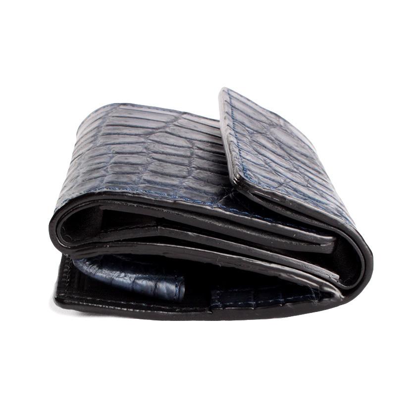 ミニ財布 小さい財布 ミニウォレット 三つ折り財布 / クロコダイル財布 ネイビーブルー /イタリアンレザー ブラック FUSION |  | 04