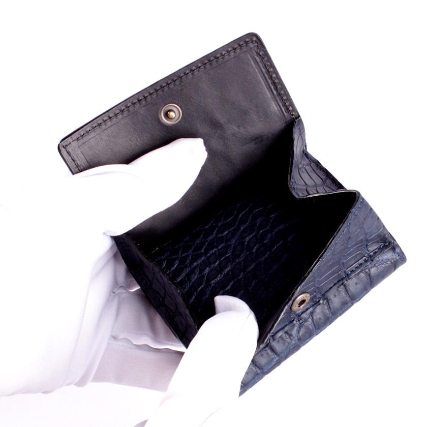ミニ財布 小さい財布 ミニウォレット 三つ折り財布 / クロコダイル財布 ネイビーブルー /イタリアンレザー ブラック FUSION |  | 06