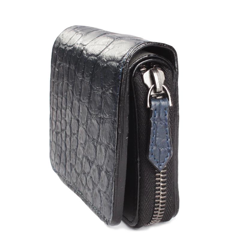 ラウンドファスナー二つ折り財布 / クロコダイル財布 ネイビーブルー /イタリアンレザー ブラック FUSION |  | 03