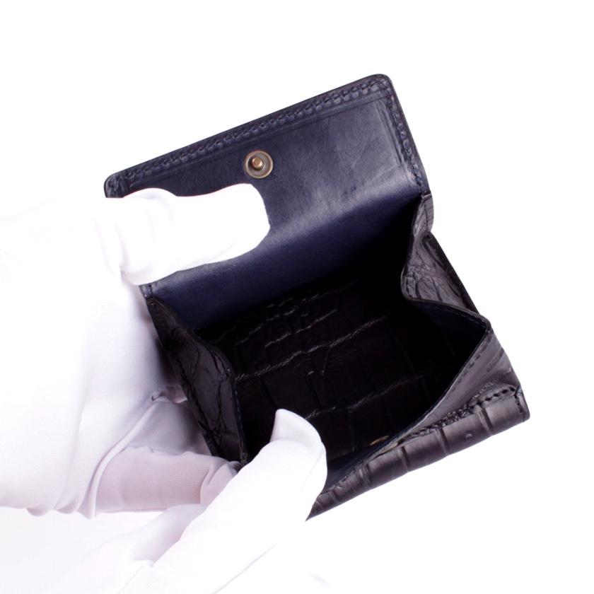 ミニ財布 小さい財布 ミニウォレット 三つ折り財布 / クロコダイル財布 ブラック /イタリアンレザー ネイビー FUSION |  | 06