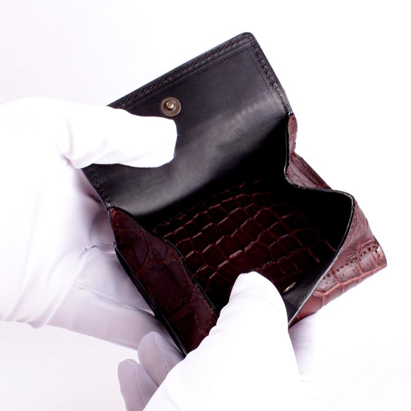 ミニ財布 小さい財布 ミニウォレット 三つ折り財布 / クロコダイル財布 ブラウン /イタリアンレザー ブラック FUSION |  | 06