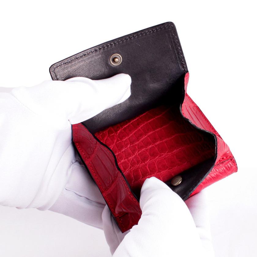 ミニ財布 小さい財布 ミニウォレット 三つ折り財布 / クロコダイル財布 マゼンタピンク /イタリアンレザー ブラック FUSION |  | 06