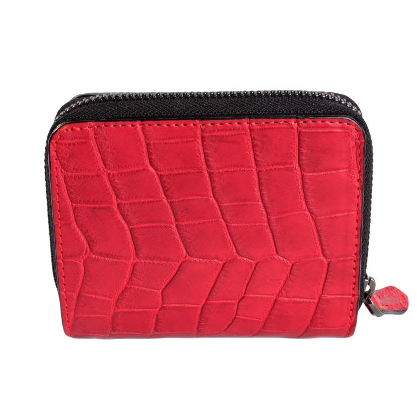 ラウンドファスナー二つ折り財布 / クロコダイル財布 マゼンタピンク /イタリアンレザー ブラック FUSION |  | 01