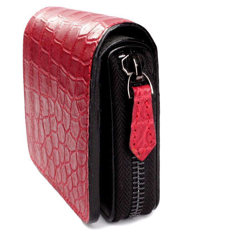 ラウンドファスナー二つ折り財布 / クロコダイル財布 マゼンタピンク /イタリアンレザー ブラック FUSION |  | 03