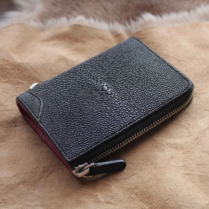 l字ファスナー財布 二つ折り財布 エイ革 スティングレイハーフ /キャビアブラックINSIDE Red |  | 08