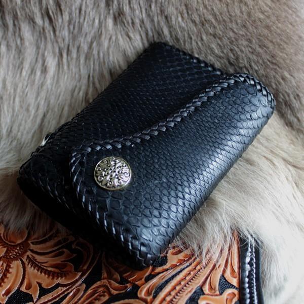 バイカーズウォレット パイソン ハーフ 三つ折り財布 メンズ ブラック/INSIDE サドルBlack |  | 02