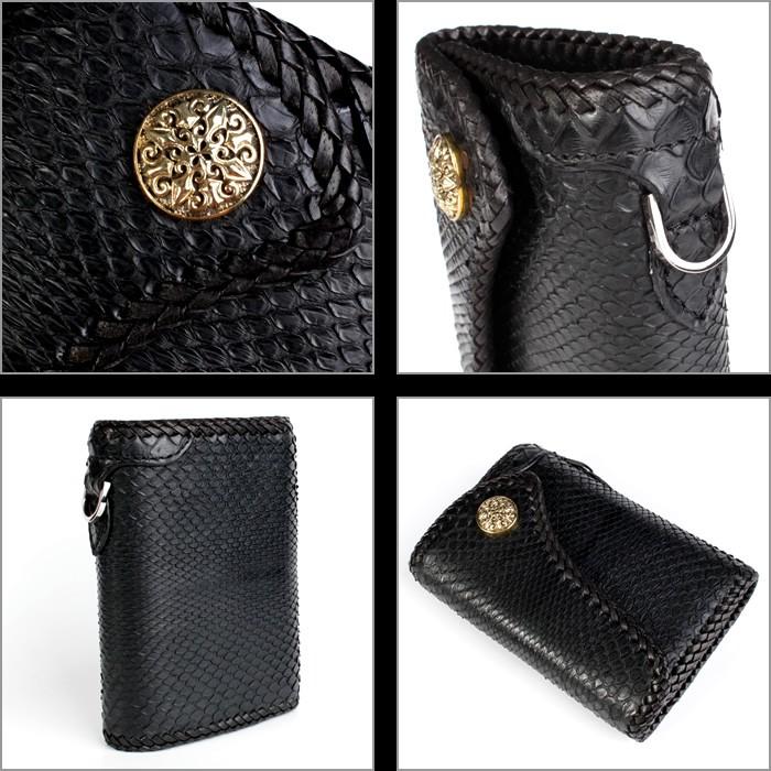 バイカーズウォレット パイソン ハーフ 三つ折り財布 メンズ ブラック/INSIDE サドルBlack |  | 03