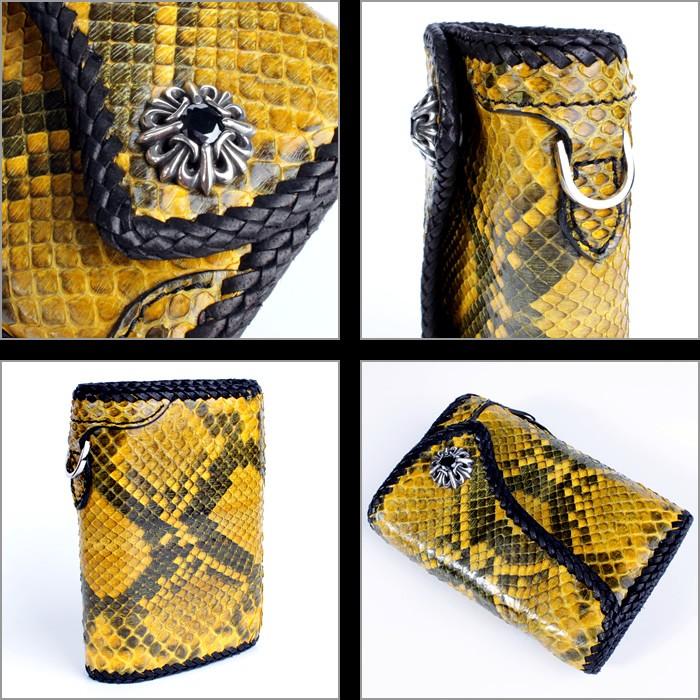 バイカーズウォレット パイソン ハーフ 三つ折り財布 メンズ イエローゴールド/INSIDE サドルBlack |  | 02