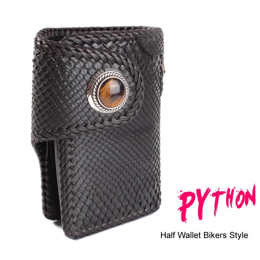 バイカーズウォレット 二つ折り財布 パイソン ハーフウォレット ブラック メンズ /コンチョタイガーアイ/INSIDE サドルBlack |  | 10