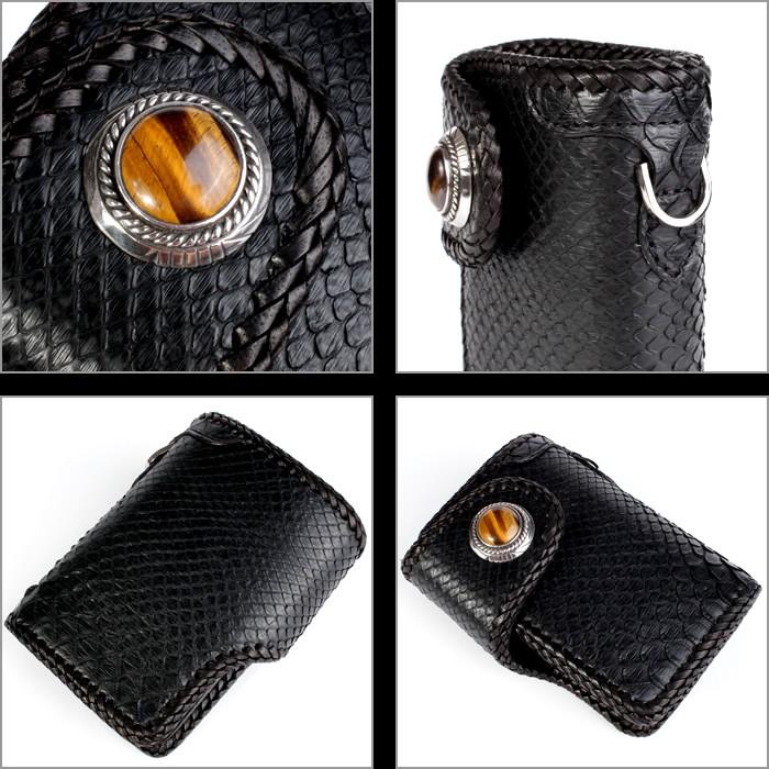バイカーズウォレット 二つ折り財布 パイソン ハーフウォレット ブラック メンズ /コンチョタイガーアイ/INSIDE サドルBlack |  | 02