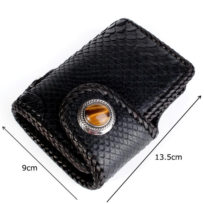 バイカーズウォレット 二つ折り財布 パイソン ハーフウォレット ブラック メンズ /コンチョタイガーアイ/INSIDE サドルBlack |  | 03