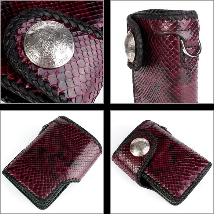 バイカーズウォレット 二つ折り財布 パイソン ハーフウォレット ボルドーパープル メンズ /コンチョクラウン/INSIDE サドルBlack |  | 02