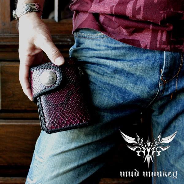 バイカーズウォレット 二つ折り財布 パイソン ハーフウォレット ボルドーパープル メンズ /コンチョクラウン/INSIDE サドルBlack |  | 05