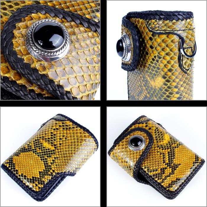 バイカーズウォレット パイソン ハーフウォレット イエローゴールド メンズ/コンチョオニキス/INSIDE サドルBlack |  | 02