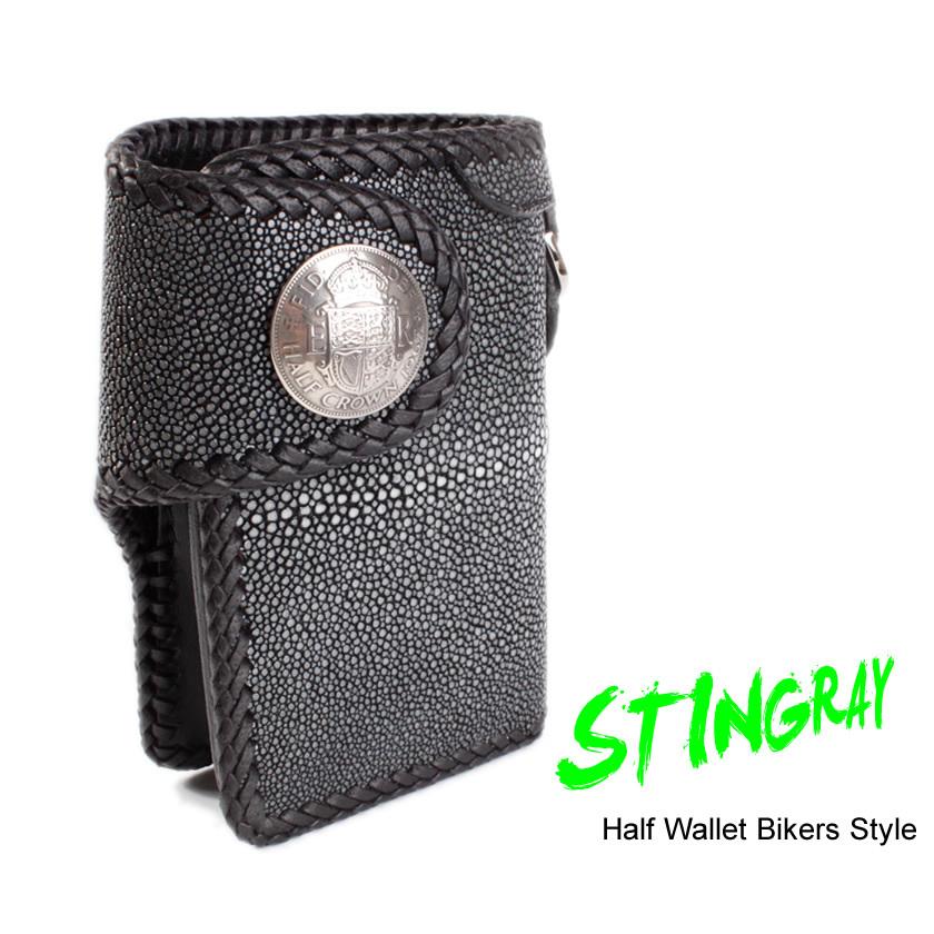 ミドルウォレット 二つ折り財布 エイ革/スティングレイポリッシュ