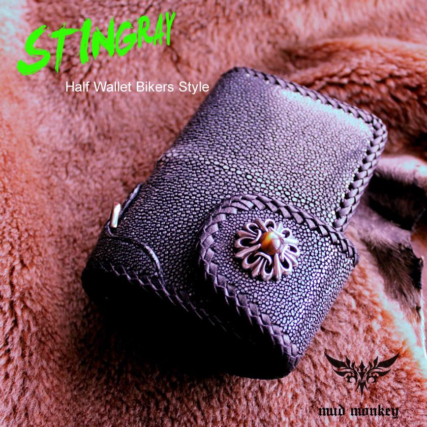 ミドルウォレット 二つ折り財布 エイ革/スティングレイポリッシュ
