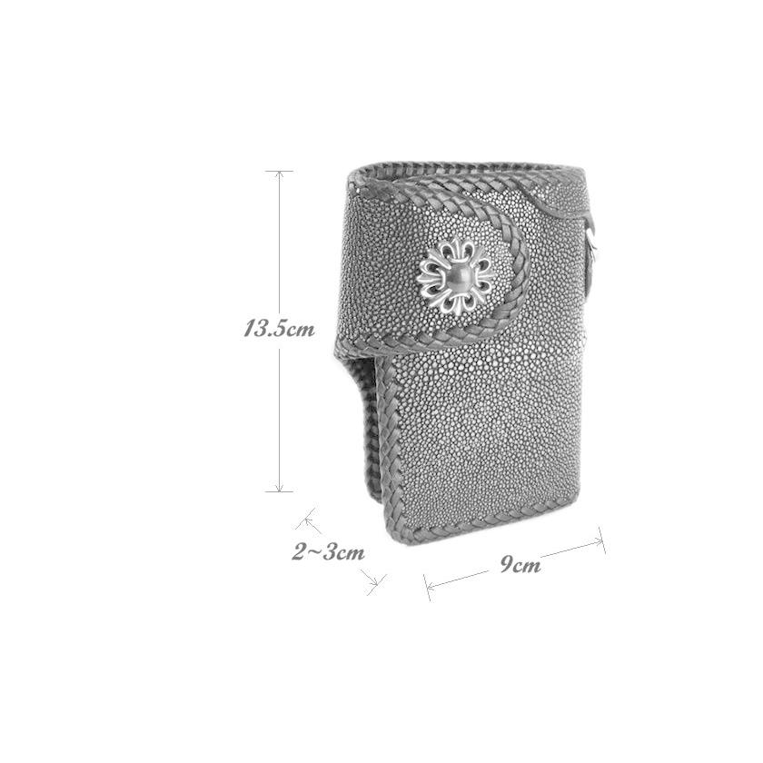 ミドルウォレット 二つ折り財布 エイ革/スティングレイポリッシュ/コンチョユリタイガーアイ/INSIDEサドルBlack |  | 03