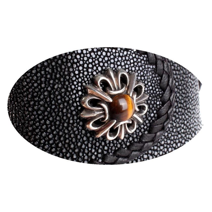 ミドルウォレット 二つ折り財布 エイ革/スティングレイポリッシュ/コンチョユリタイガーアイ/INSIDEサドルBlack |  | 04