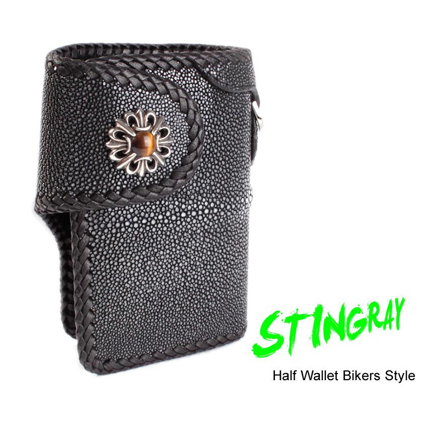 ミドルウォレット 二つ折り財布 エイ革/スティングレイポリッシュ/コンチョユリタイガーアイ/INSIDEサドルBlack |  | 08