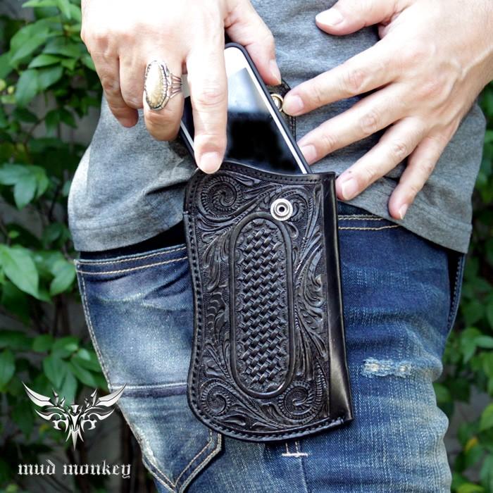 廃盤売り切り/iphoneXSケース カービングレザー黒・ポーチ/iphone8/iphone7/ギャラクシーs7 対応 | 