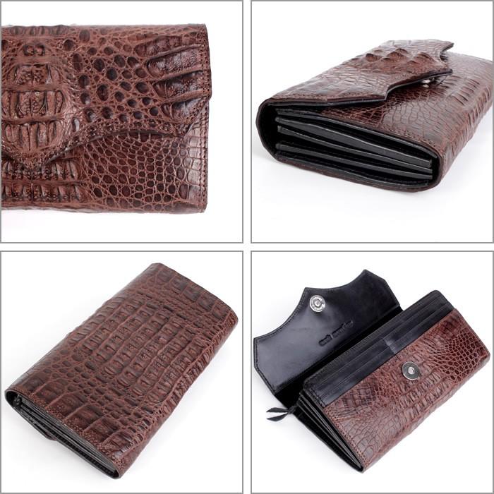 ワニ革カイマン長財布・クラウン茶・Wステッチ/ジャバラタイプ/カード収納28枚 メンズ |  | 02